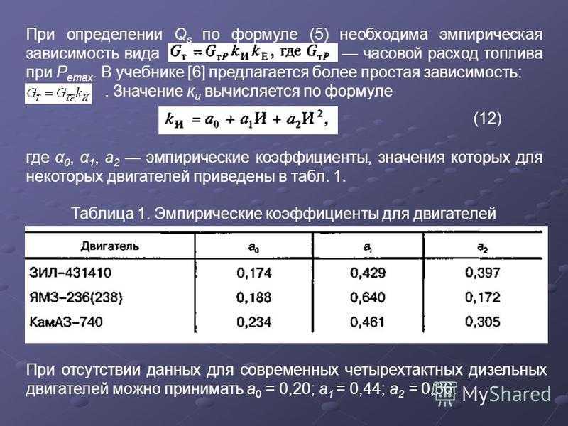 Схема расчета расхода топлива